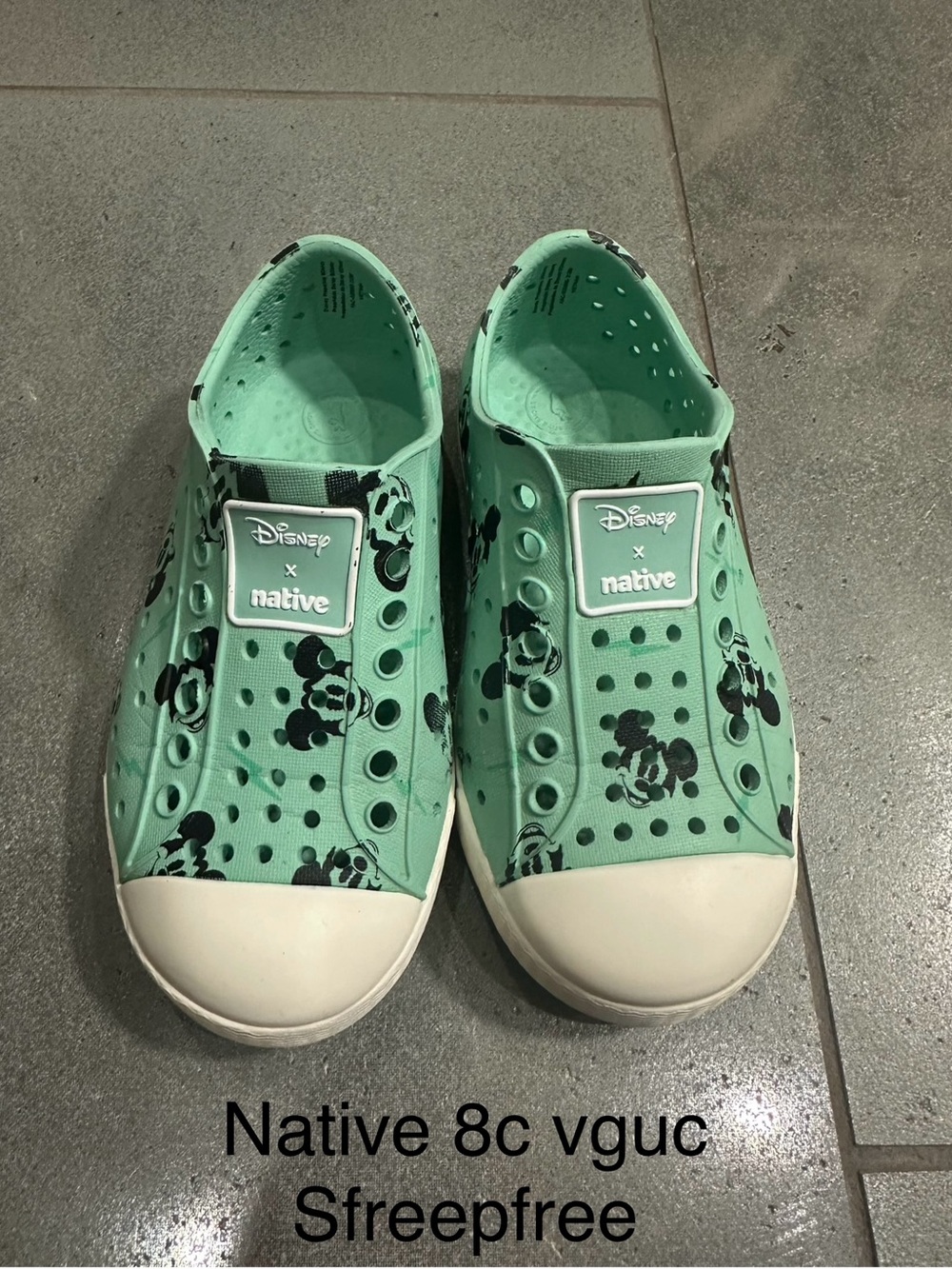 Native x Disney Kids Mint Green and White Mickey Slip-On Shoes